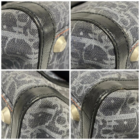 Auth DIOR/ChristianDior Flight Navy Gray Orange Denim Leather Tote Bag - Picture 16 of 16